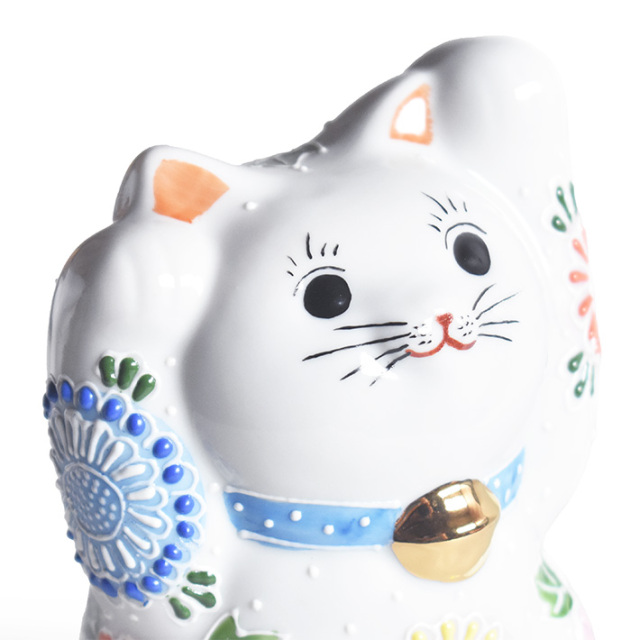 九谷焼 両手招き猫 置物 花園盛