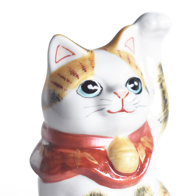 九谷焼 招き猫 置物 金彩三毛