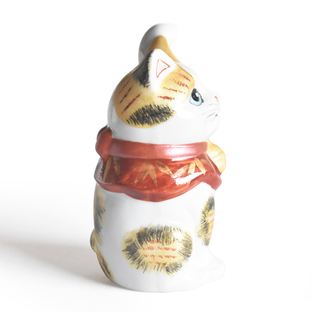 九谷焼 招き猫 置物 金彩三毛
