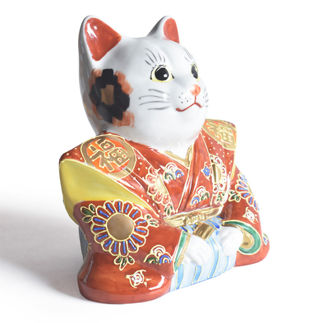 九谷焼 福助猫 置物 盛 座布団付【アウトレット】 九谷焼専門店 和座本舗