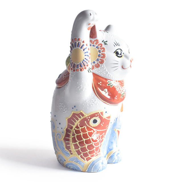 九谷焼 招き猫 置物 祝鯛 座布団付