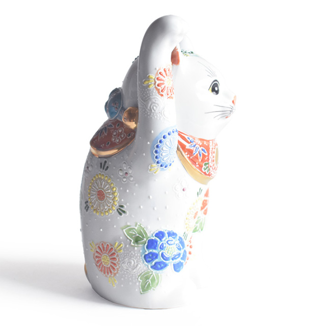九谷焼 盛 手載せ招き猫 白 九谷焼 盛 手載せ招き猫 白 九谷焼 盛 手載せ招き猫 白色