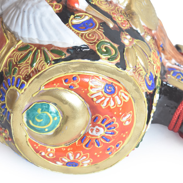 九谷焼　小槌　10号　打ち出の小槌　布団付　縁起置物　鶴と亀　大 九谷焼 小槌 10号 打ち出の小槌 布団付 縁起置物 鶴と亀 大