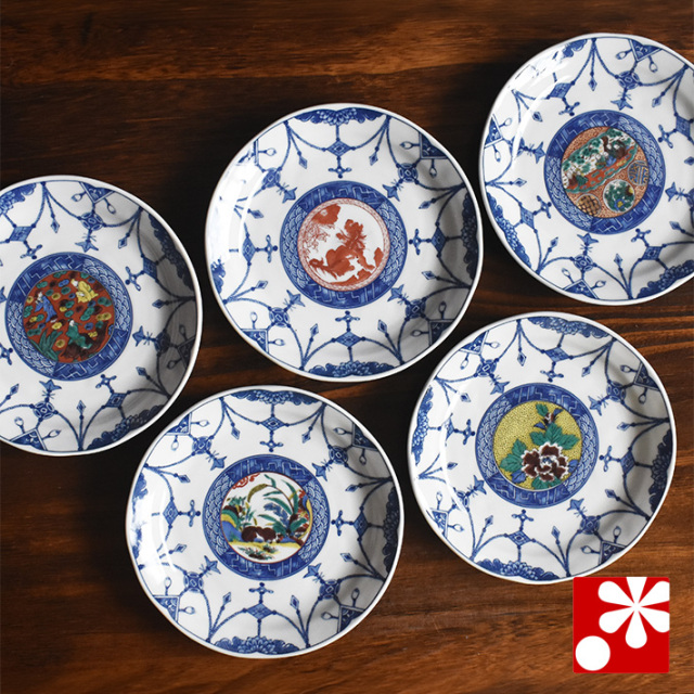 中皿 セット（ 径 約16.4cm ） 時代絵【アウトレット】