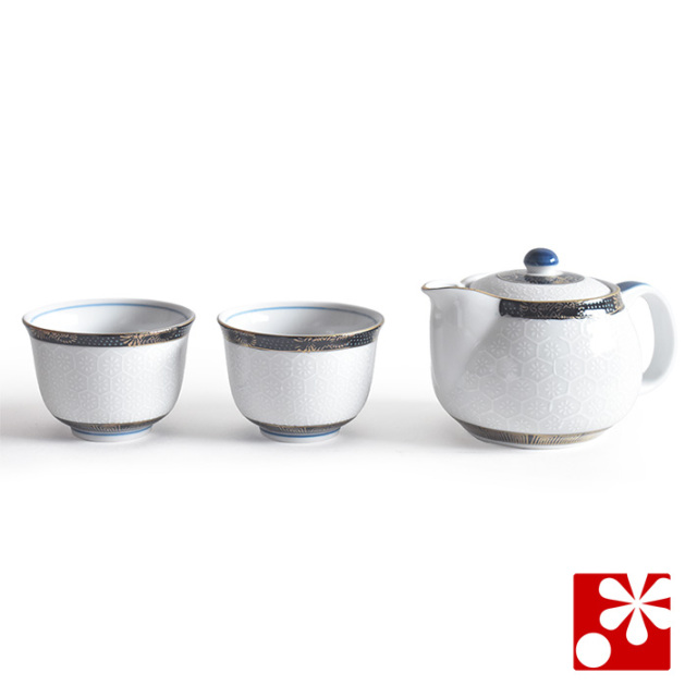 九谷焼 ポット急須 茶器セット 亀甲文【アウトレット】
