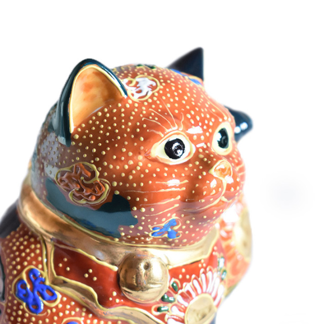九谷焼 招き猫 オールドタイプ 置物 紺盛