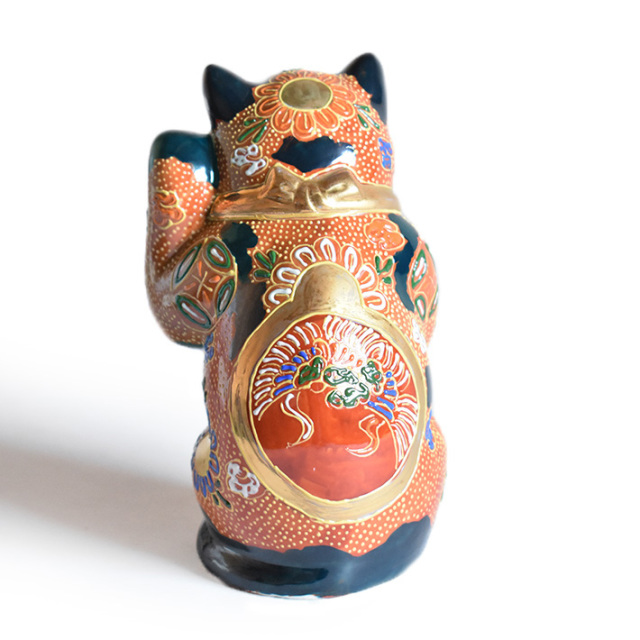 九谷焼 招き猫 オールドタイプ 置物 紺盛