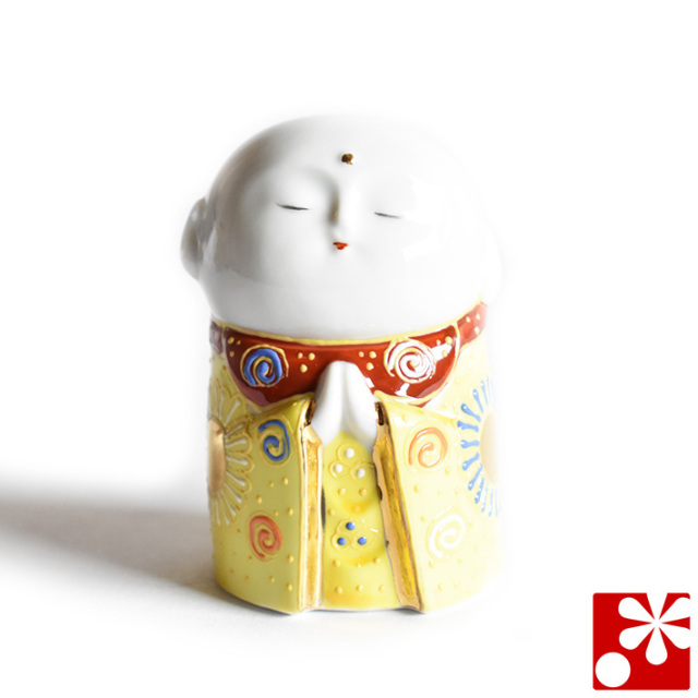 九谷焼 小さな守苦福 お地蔵様 黄盛（高さ8cm）（kome-17）