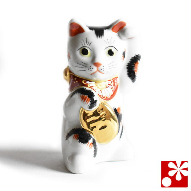 九谷焼 小判 招き猫 置物 三毛 オールドタイプ（Kome-11）