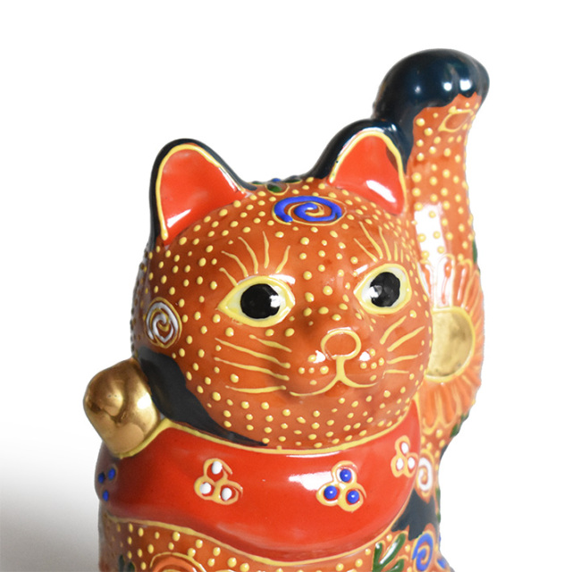 九谷焼 招き猫 オールドタイプ 置物 紺茶盛