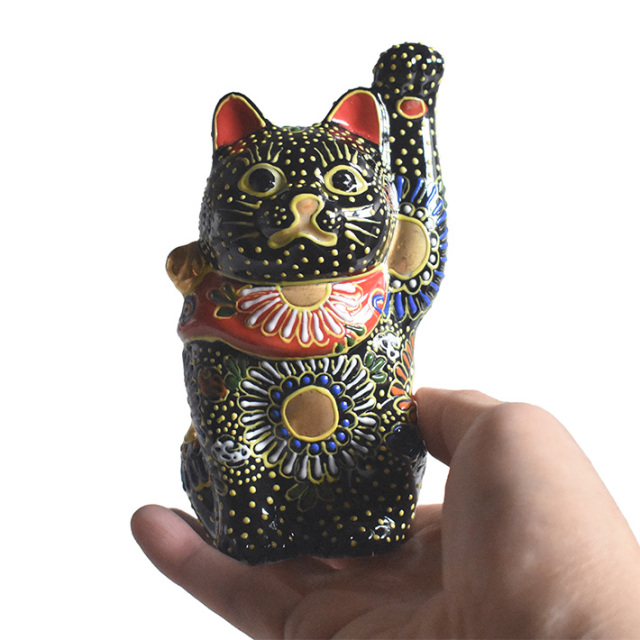 昭和30年位の九谷焼素地の巨大 招き猫 九谷焼 招き猫 オールドタイプ 置物 黒盛【アウトレット】 九谷焼専門