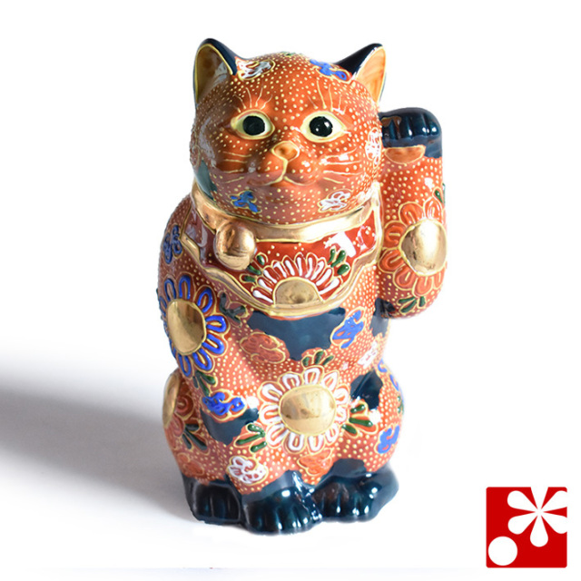 九谷焼 招き猫 オールドタイプ 置物 紺茶盛（Kome-14）