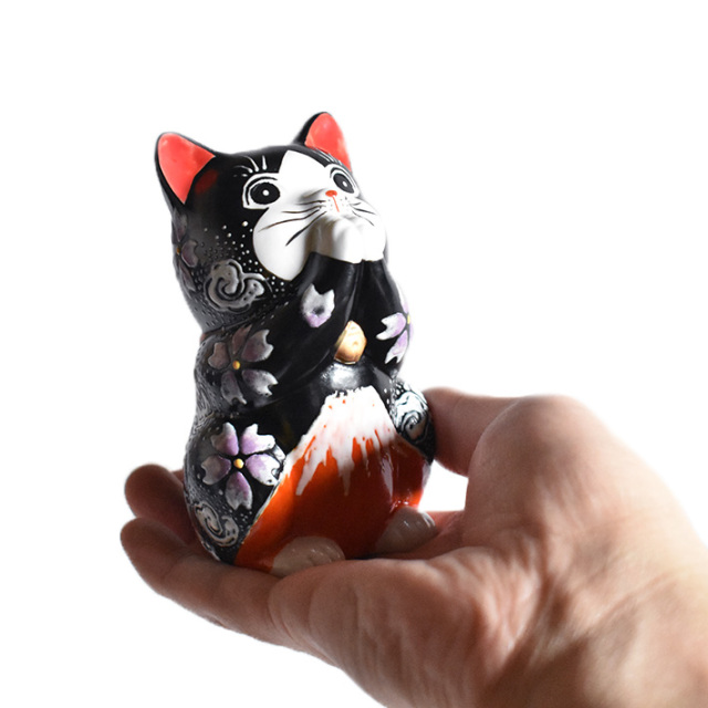 九谷焼 お祈り猫 置物 赤富士