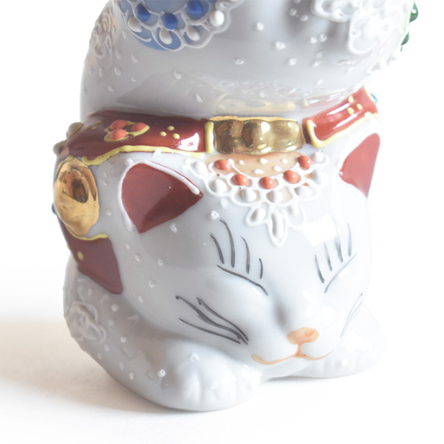 九谷焼 逆立ち猫 置物 白盛（高 約9.4cm）【アウトレット】 九谷焼専門