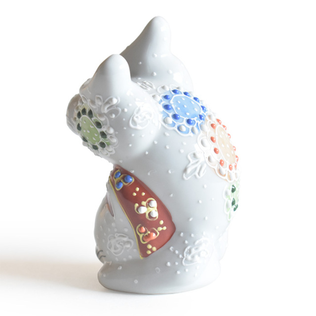 九谷焼 逆立ち猫 置物 白盛（高 約9.4cm）【アウトレット】 九谷焼専門