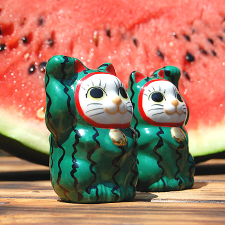非売品】ちび招き猫ちゃんセット スイカぐるみ 九谷焼専門店 和座本舗