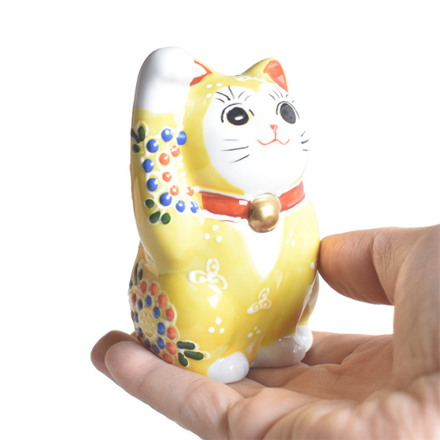 九谷焼 鯛乗り 招き猫 黄盛 5号 九谷焼】 5号 鯛乗り招き猫 黄 盛 金運招福 Maneki Neko Lucky