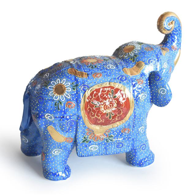 九谷焼 凸盛コレクション 象 青盛