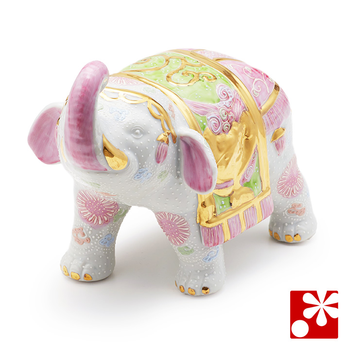 九谷焼 凸盛コレクション 象 白盛（ピンク）