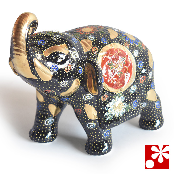 九谷焼 凸盛コレクション　象　黒盛（WAZAHONPO-D-003）