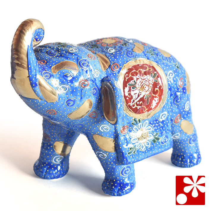 九谷焼 凸盛コレクション　象　青盛（WAZAHONPO-D-004）