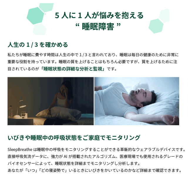 いびき、呼吸をリアルタイムモニタリングする革新的呼吸モニター