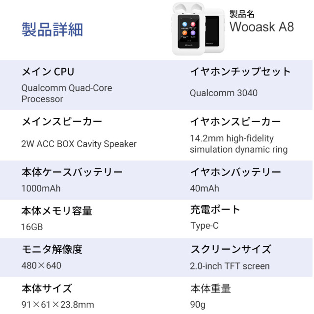 ChatGPT搭載 画面付き翻訳機 イヤホン型翻訳機 Wooask A8 オフライン