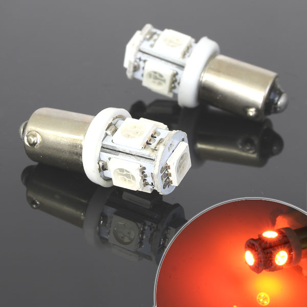 5連 SMD/LEDバルブ BA9S G14 オレンジ 口金 2個セット