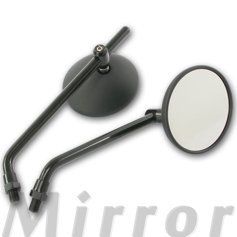 汎用 3インチ ラウンドミラー 丸型ミラー マットブラック 取り付けネジ10mm 8mm ハーレー用ステー 正ネジ 逆ネジアダプター付き 左右セット つや消しブラック
