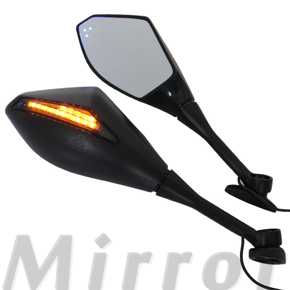 LED ウインカー内蔵 カウル ミラー 汎用 左右セット ポリゴン スクエア ブラック フルカウル カウリング バイク オートバイ カスタム パーツ 交換 軽量