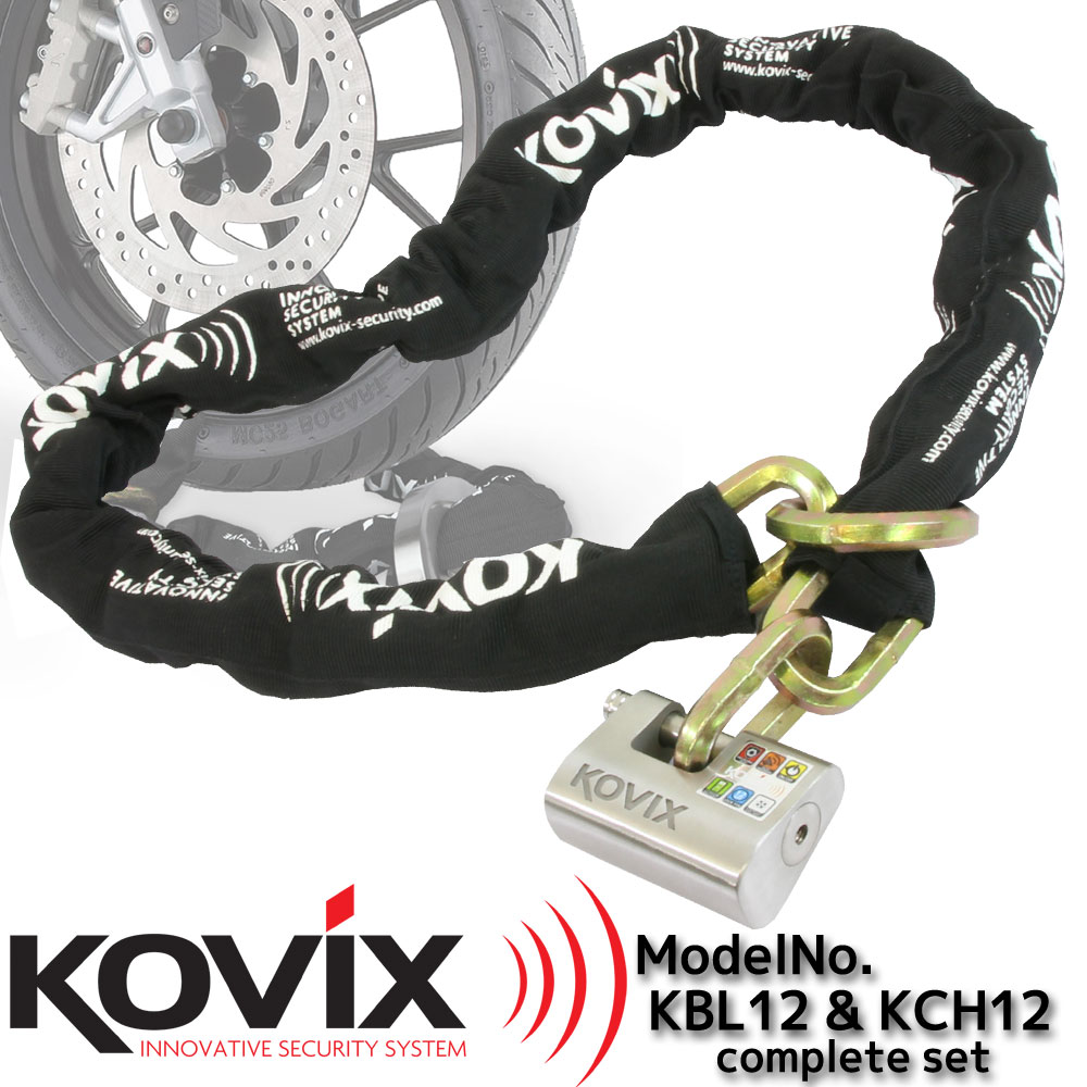 KOVIX アラーム付パッドロック＆チェーンロックセット1.5m 防犯 盗難防止 イタズラ防止 セキュリティ バイク オートバイ 防犯グッズ