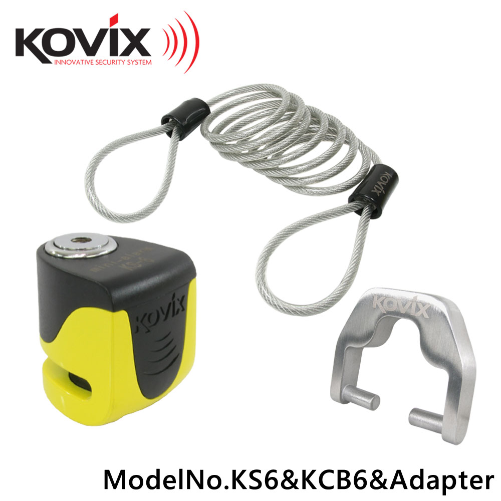 KOVIX(コビックス) アラーム付き ディスクロック KS-6 イエロー セキュリティワイヤー 150cm ディスクロックアダプター セット バイク ワイヤーロック