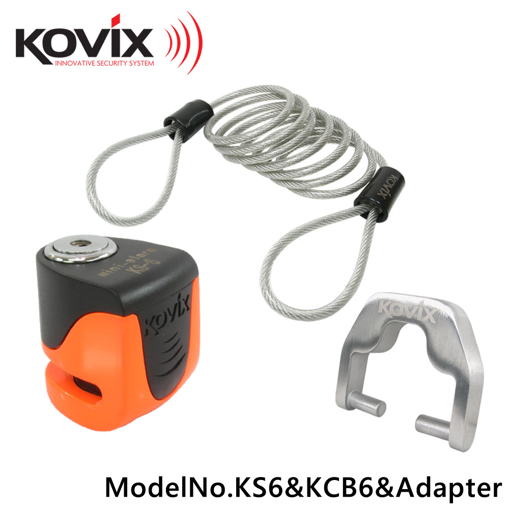 KOVIX(コビックス) アラーム付き ディスクロック KS-6 蛍光オレンジ セキュリティワイヤー 150cm ディスクロックアダプター セット バイク ワイヤーロック