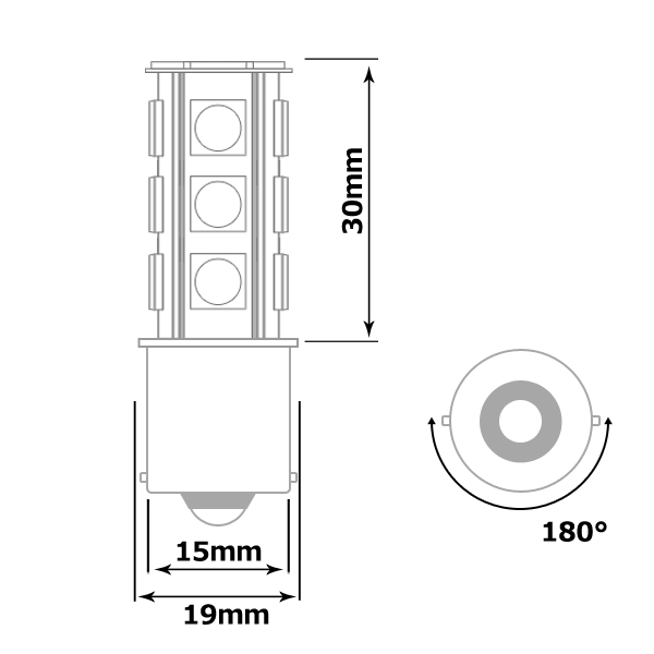 18連 SMD LED バルブ ホワイト  S25/G18 BA15s 口金 シングル球 2個セット