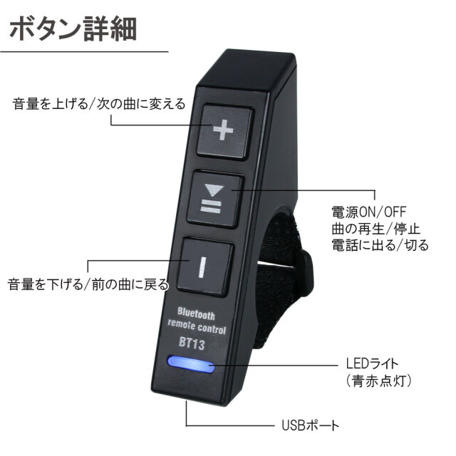 【新品未使用♪】ハンドル リモコン付き高機能インカム 日本語説明書付】Bluetoothリモコン ハンドルバー グリップ 通話 音楽