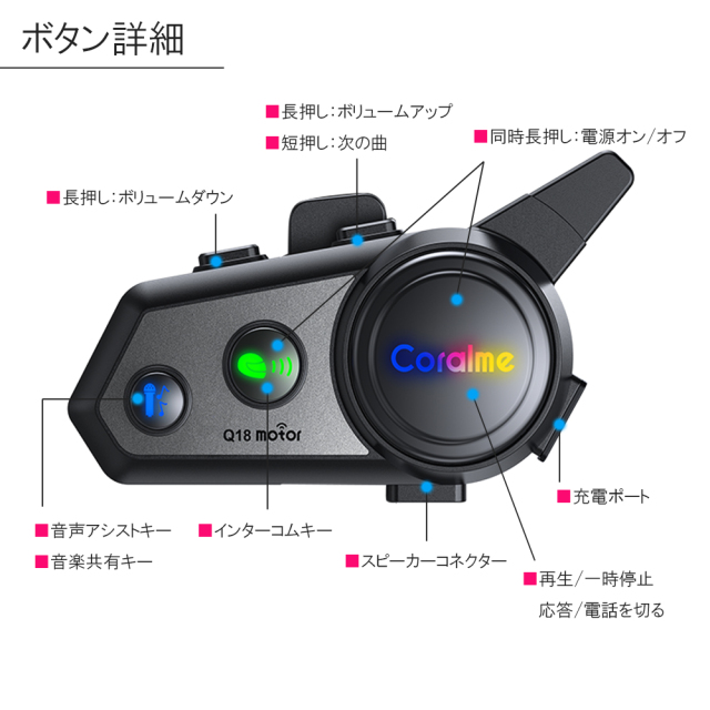 デュアルチップ インカム バイク Q18 2台セット 音楽共有 日本語説明書