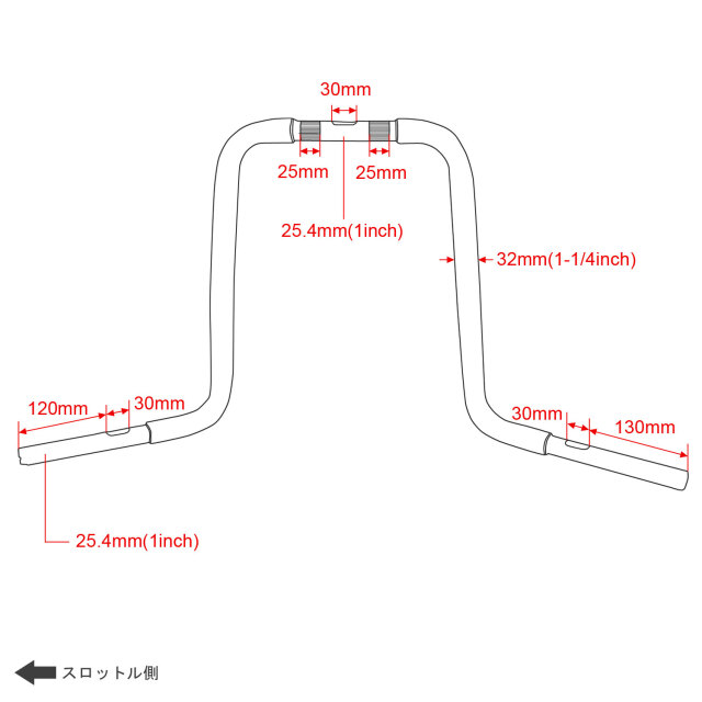 1インチ ハンドル バー 18インチ インチバー エイプバー ブラック