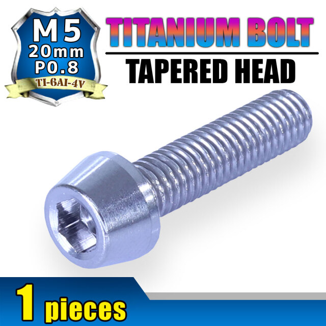 M5×20 P0.8 チタンボルト 1本 5mm 20mm ピッチ0.8 シルバー テーパー