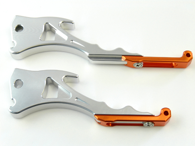 マジェスティ125用(5CA):アルミ削り出し 調整式 ビレットブレーキレバー シルバー×オレンジ マジェスティ125用(5CA):アルミ削り出し 調整式 ビレットブレーキレバー シルバー×オレンジ