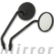汎用 ロングステム ラウンドミラー 丸型ミラー ロングステー マットブラック 取り付けネジ10mm 左右セット つや消しブラック