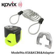 KOVIX(コビックス) アラーム付き ディスクロック KS-6 蛍光グリーン セキュリティワイヤー 150cm ディスクロックアダプター セット バイク ワイヤーロック