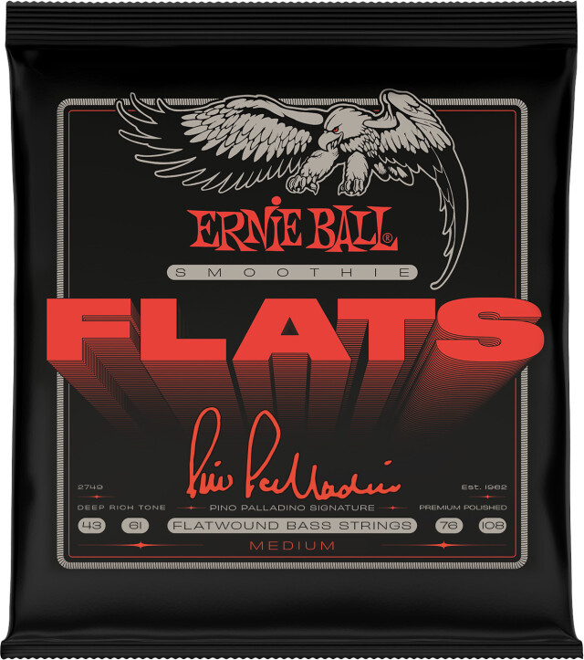 ERNIE BALL 【2749】Medium Pino Pradino Smoothie Flats Bass Strings 43-108 Gauge《アーニーボール》《ベース弦》《フラットワウンド》※ピノ・パラディーノご本人はレギュラーチューニングの時はEXTRA LIGHTを、ダウンチューニングの時はMEDIUMを使用しています。