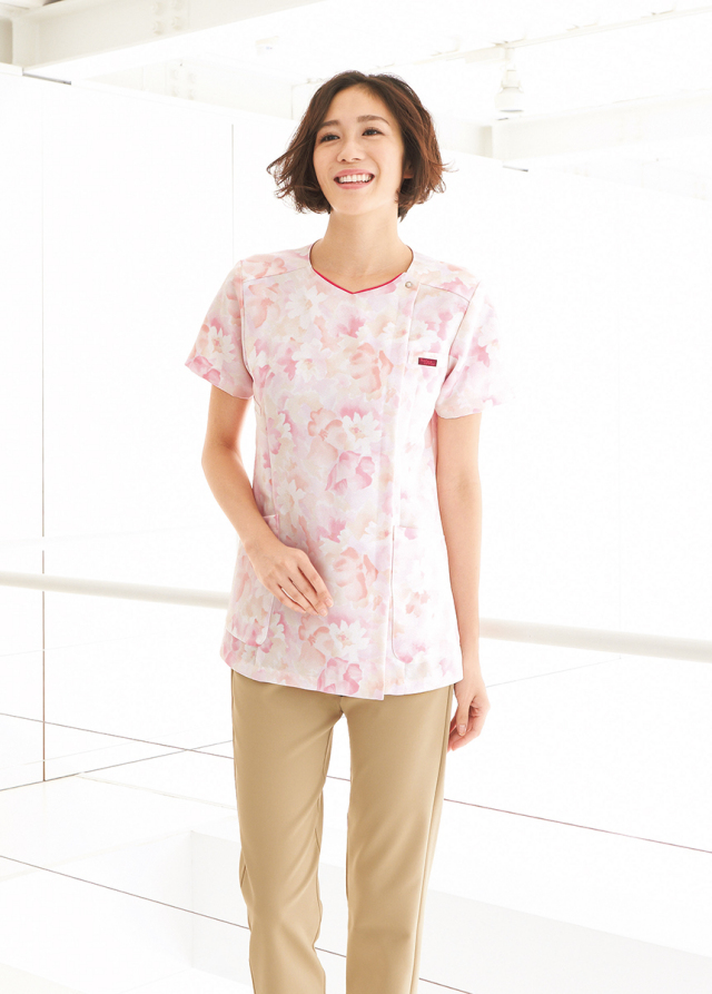 【FOLK】7034SC【花柄ジップスクラブ・白衣・半袖上衣】☆2015年新作商品☆