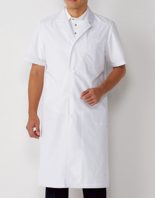 【KAZEN（旧アプロン）】112-30【男性用シングルドクターコート・S型診察衣・白衣・半袖・メンズ】