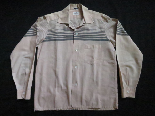 ５０’S　SPORTOP PinkXGray ボーダーコットンシャツ