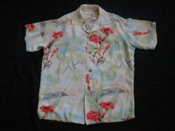 ５０’S　IOLANI フラワー柄ハワイアンシャツ