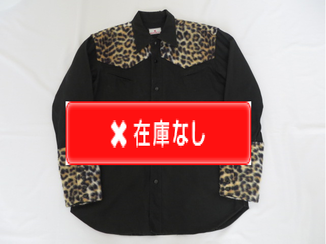 ５０’S　Japan Made レオパード切り替えブラックコットンシャツ