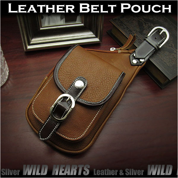 在庫処分！ウエストポーチ ヒップポーチ ヒップバッグ スマホポーチ 本革 レザー WILD HEARTS Leather & Silver (ID wp3435b36)