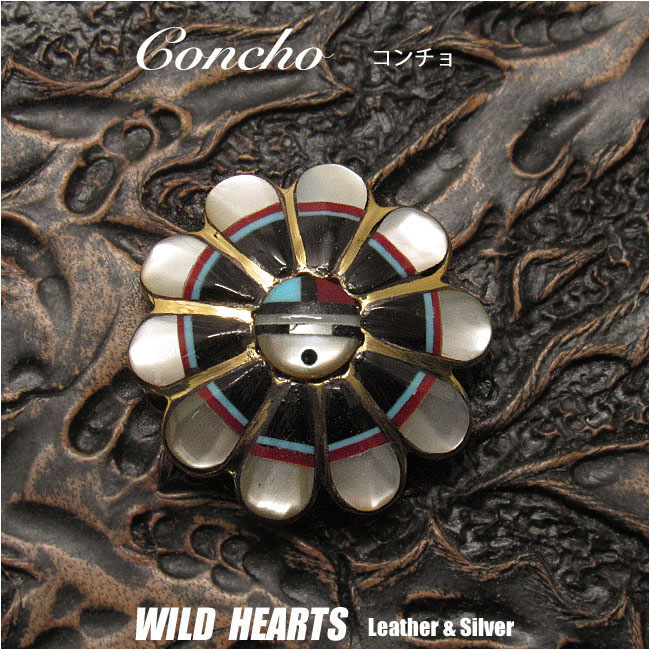 コンチョ サンフェイス 真鍮 インディアン／ネイティブアメリカン スタイル Brass Concho Sunface/WILD HEARTS Leather&Silver (ID cc4252)