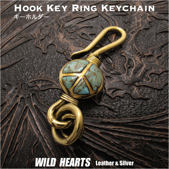 クリックポストのみ送料無料！ピースマーク キーホルダー キーチェーン キーフック 真鍮 ターコイズ Key Chain Holder Key Ring Peace Symbol Sign Love&Peace Brass Turquoise WILD HEARTS Leather&Silver(ID kh3035k11)